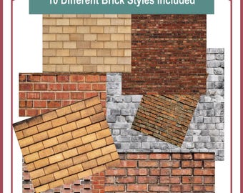 Patrones de ladrillos imprimibles a escala 1:24 - 10 patrones diferentes - Patrones sin costuras de 8,5 x 11