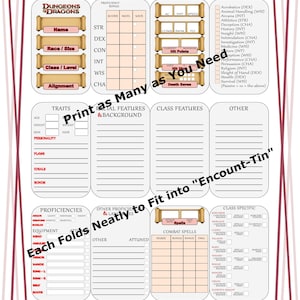 Dungeons and Dragons Character Sheets - Designed to Fit in our &quot;Encount-Tin&quot; Altoids-Style Case - “Pack the adventure in your pocket.”