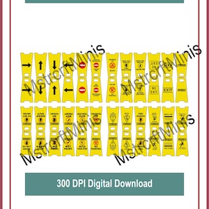 1:24 Scale Miniature Printable &quot;Wet Floor&quot; Caution Signs (24) | Janitor or Store Diorama Prop | Tiny Safety Sign Workshop & Retail Dioramas