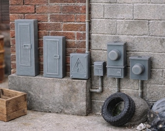 1:24 Scale Electrical Boxes, Meters, and Conduit Set – Miniature Utility Diorama Accessories