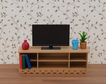 Aparador para casa de bonecas | Escala 1:24 | Móvel para TV com gavetas e/ou compartimentos