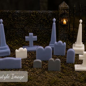 1:24 Scale Graveyard Headstones – Halloween Cemetery Miniatures – Tombstones, Crosses & Obelisks – Dollhouse Graveyard