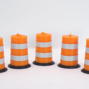 1:24 Scale Miniature Road Construction Barrels | Dollhouse Road Work Accessories | Mini Construction Scene Props | Orange Traffic Drums