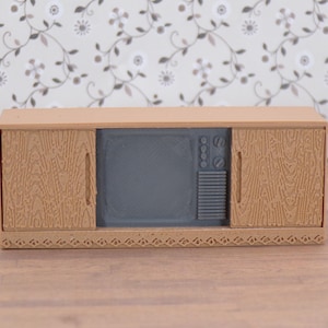 1:24 Scale Miniature 1960s Console TV | Retro Living Room Furniture | Vintage Television Prop for Mid-Century Diorama | 1/25 Scale | G Scale