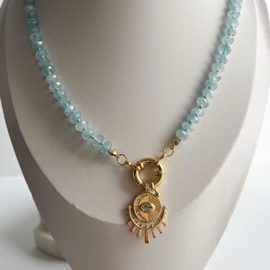 Aquamarine silk knotted necklace