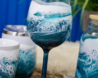 Turquoise Waves Acylic Wine Glasses | Coastal Decor