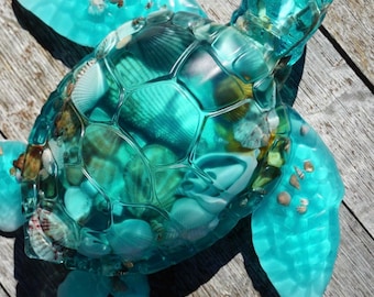 Turquoise Sea Shell Turtle | Ocean Decor | Epoxy Resin