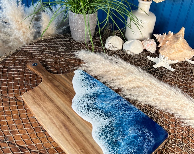 Large Wooden Ocean Waves Serving Tray, Charcuterie Board, Cheese Board