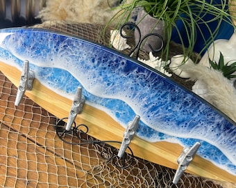 Ocean Waves Resin Surfboard coat or towel hanger