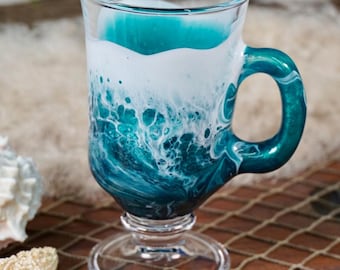 Turquoise Waves Irish Mug Coffee Glasses | Coastal Decor
