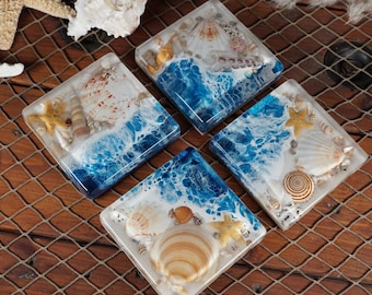 Ocean Waves Sea Scape Coasters set of 4