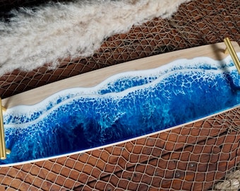 Ocean Waves Charcuterie Board with gold handles