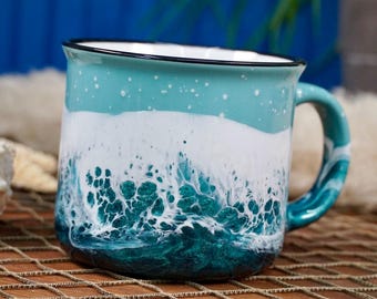 Turquoise Waves Ceramic Campfire Coffee Mug