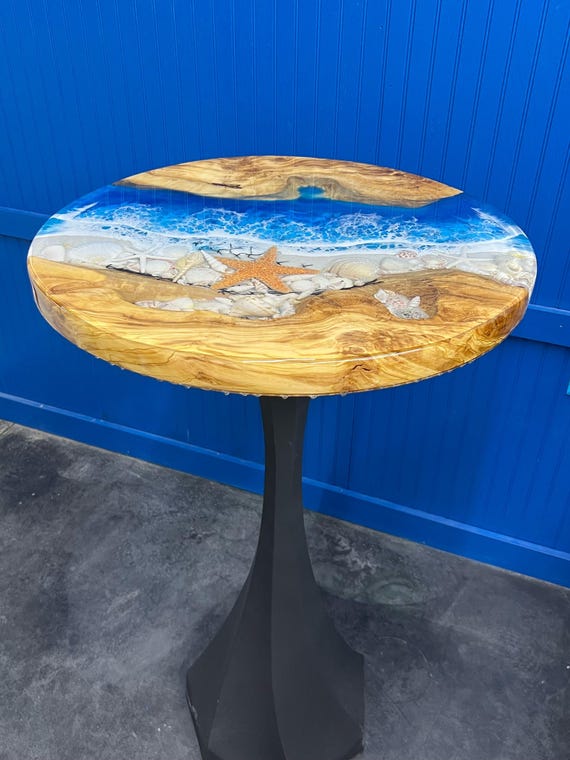 Ocean View Sea Shells, Sand and Ocean Waves Round Table Coffee  