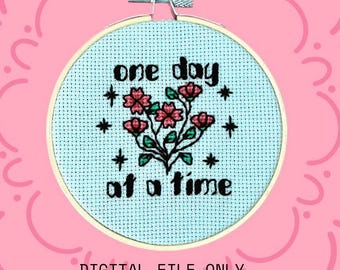 Un jour à la fois | Patron PDF floral au point de croix/broderie