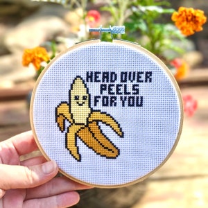 Banana Cross Stitch Cute Cross Stitch Funny Wall Decor Head Over Peels for You image 2