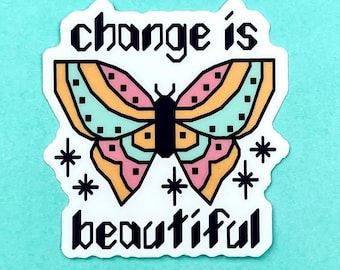 Sticker papillon en vinyle - Le changement est beau, sticker imperméable pour ordinateur portable