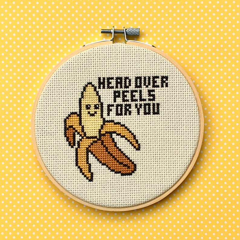 Banana Cross Stitch Cute Cross Stitch Funny Wall Decor Head Over Peels for You image 1