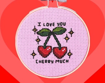 Je t'aime beaucoup Cerise | Cerises au point de croix/broderie