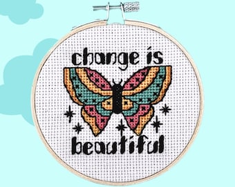 Motif papillon au point de croix | Le changement, c'est beau (Patron PDF)