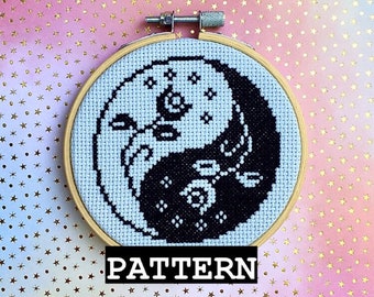 Yin Yang Rose Cross Stitch Pattern | Boho Cross Stitch | Cute Gifts
