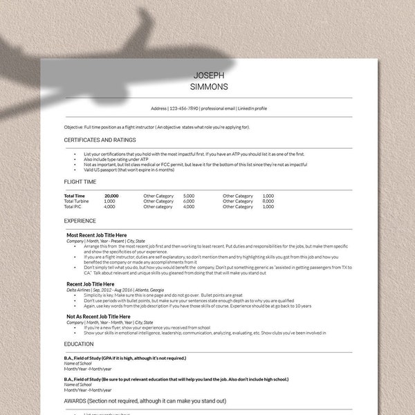 Modèle de CV de pilote | Modèle de CV Google Documents | Ensemble de modèles de CV | Lettre de motivation | CV moderne | CV d'une page