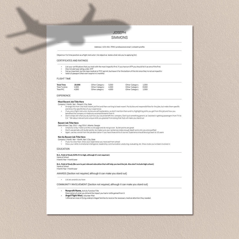 Pilot CV Resume Template Google Docs Resume Template Resume Template Bundle Cover Letter Modern Resume One Page Resume image 1