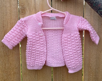 Vintage 1990s Abelito Baby Pink Baby Crocheted Cardigan Size 3M