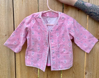Vintage 1980er Jahre Corduroy Licht rosa Kleinkinder Floral Herzen leichte Jacke Größe 18M