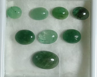 Naturel Zambien Emerald Oval Cabochon 8 Pièces Lot, Emerald Oval, Emerald Smooth Oval Cabochon Superbe Qualité, Fabrication de bijoux, Emerald Cab.