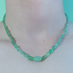 Emerald Oval beads Necklace, Smooth Emerald beads Necklace, Emerald Gemstones Handmade Necklace, Lenth 18 Inches, Gift For Her.