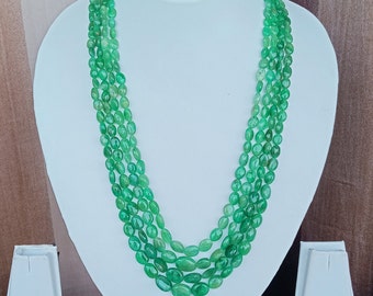 AAA+ Zambian Emerald Smooth Oval Beads, Emerald Gemstone, 16 To 20 Inch Emerald Smooth Beads Necklace. 4 Stand Price.
