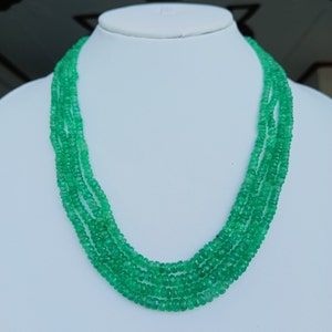 4 Stand Emerald Beaded Necklace, Micro Cut Faceted Emerald Beads Necklace, Zambian Emerald Necklace, 2mm to 5mm, Gift For Her.