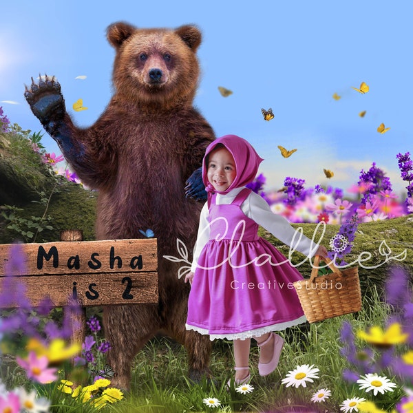 Masha and the Bear Digital Background. Digital party supplies decor. INSTANT DOWNLOAD