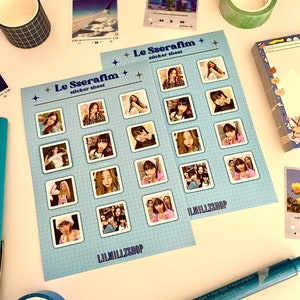 Feuille d'autocollants Le Sserafim, kpop le sserafim, autocollants kpop, scrapbooking kpop