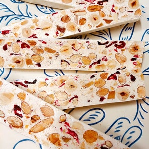 Nougat Blanc Bar (6&quot;, 70g), artisan confection, organic French candy, torronne, nuts and honey snack, healthy treat, gluten-free