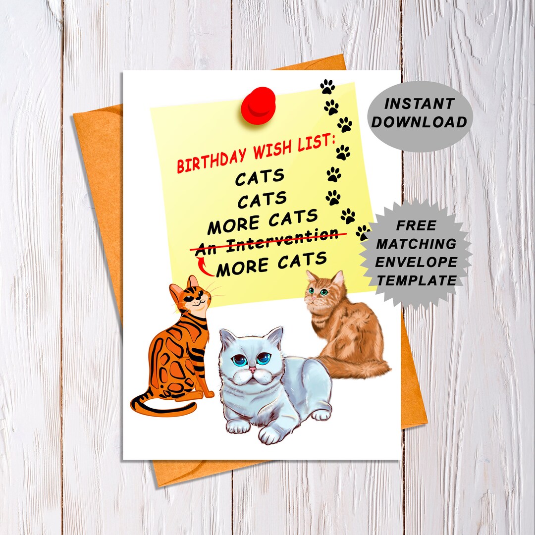 Printable Cat Birthday Card Cat Lovers Card Cat Owner Card - Etsy UK