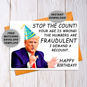 Cartão de aniversário engraçado de Donald Trump Recount, Cartões de aniversário engraçados, Cartão de Trump engraçado, Cartão de aniversário para impressão
