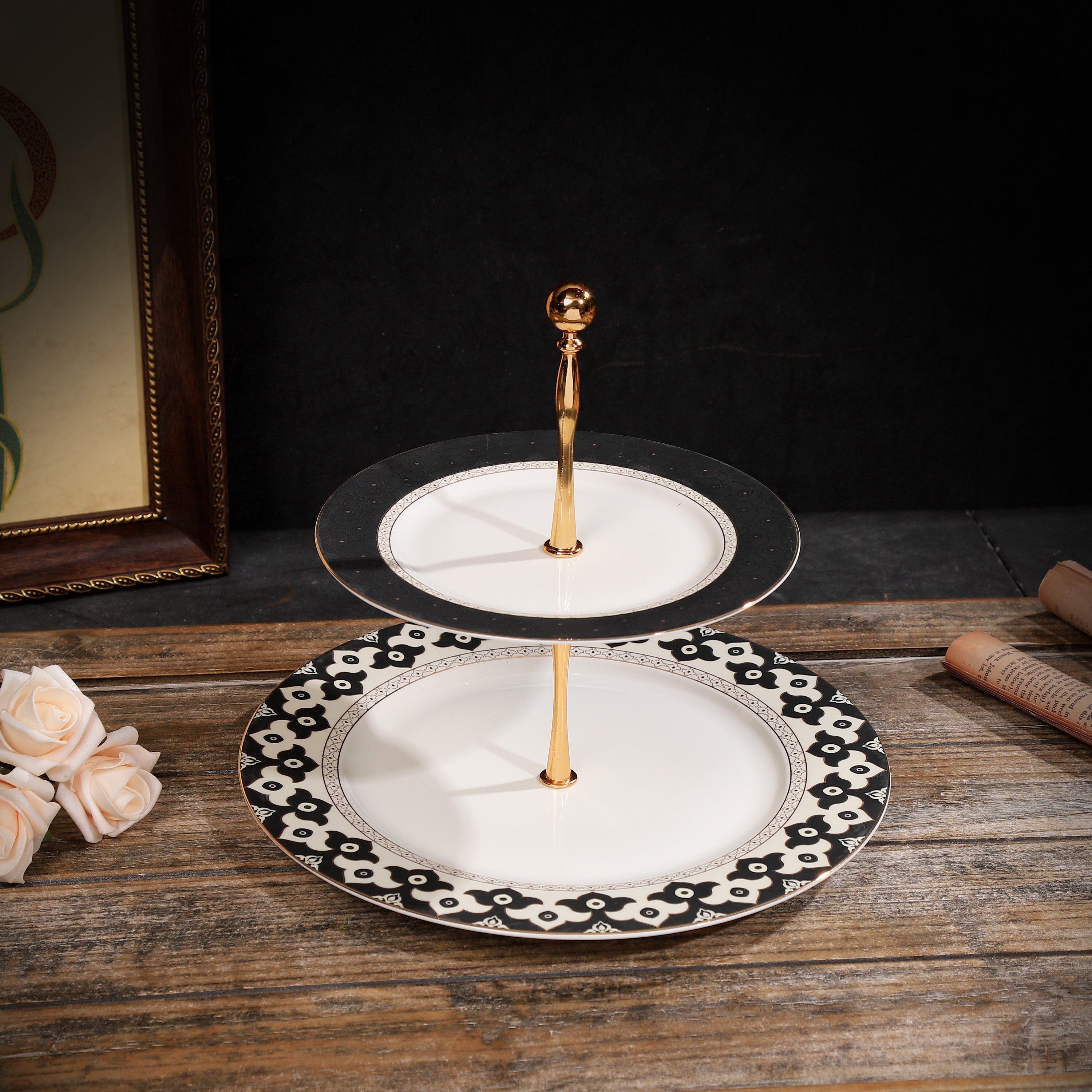 2 Tiered Tray Black Etsy