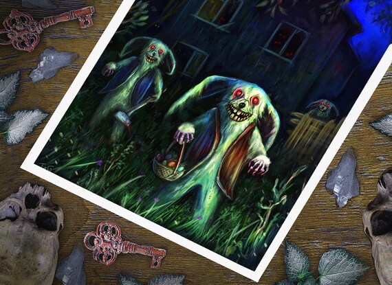 Scary Monster Bunnies Macabre Art Print Gothic Easter Rabbit - Etsy