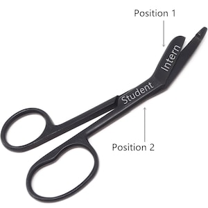 Engrave Student Intern Name on a 5.5&quot; One Large Ring Bandage Scissors for Nurses Gift, Stainless Steel, Full Black Fluoride Coated