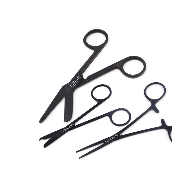 3 Pcs Custom EMS Week Gift Set Black Fluoride Coated Stainless Steel Hemostat Forceps 5.5" Suture Stitch 4.5" Bandage Scissors 5.5" Engrave