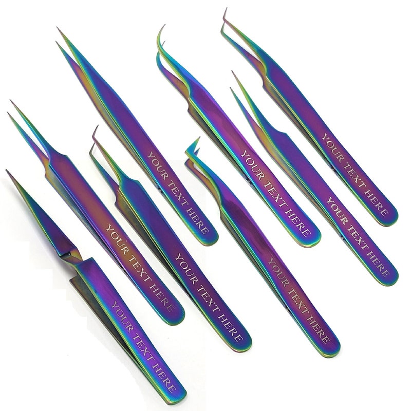 Custom Engraved Eyelash Tweezers Straight & Curved Extension Volume Lash Isolation Professional Makeup Stainless Steel Multi Titatnium Color