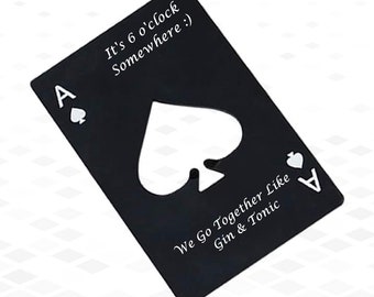 Personalized Bottle Opener Playing Cards, Stainless Steel Ace of Spades Poker Bridge Card Player Gift, Unique Beer Opener, Credit Card Size