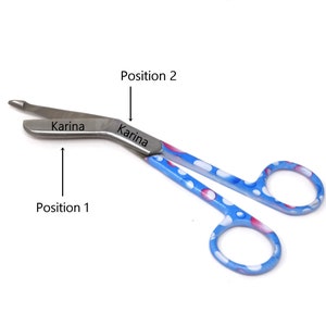 Nurse Physician Personalized Gift - 5.5&quot; Bandage Scissors, Stainless Steel, Blue Pink Dew Drops Handle Pattern
