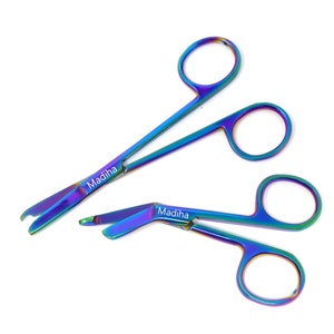 Engraved Veterinarian Tech Nurse Gift Set Small Scissors 3.5&quot; Bandage Scissors + 4.5&quot; Stitch Scissors, Stainless Steel, Multi Titanium Color