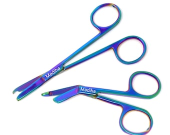 Engraved Veterinarian Tech Nurse Gift Set Small Scissors 3.5&quot; Bandage Scissors + 4.5&quot; Stitch Scissors, Stainless Steel, Multi Titanium Color
