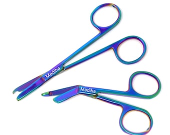 Engraved Veterinarian Tech Nurse Gift Set Small Scissors 3.5" Bandage Scissors + 4.5" Stitch Scissors, Stainless Steel, Multi Titanium Color