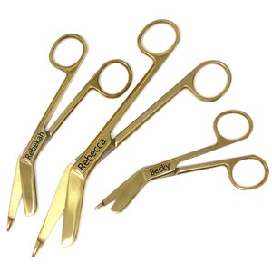 Personalized Custom Engraved 3 Pcs Gift ER Nurse Vet Tech Appreciation Week 4.5&quot; + 5.5&quot; + 7.25&quot; Bandage Scissors, Stainless Steel, Full Gold