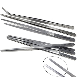 Personalized Gift Idea - Stainless Steel 12&quot; Serrated Tweezers, Straight or Angled Reptile Feeding Tongs Terrarium Plant Care Maintenance